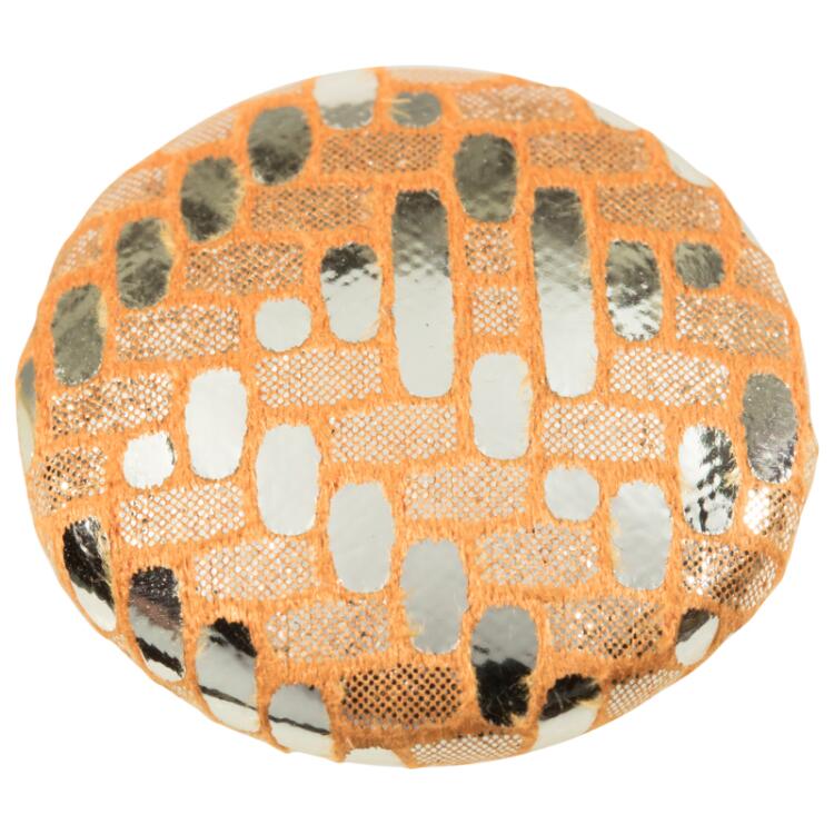 Metallknopf bezogen mit besonderem Stoff orange gemustert 12mm