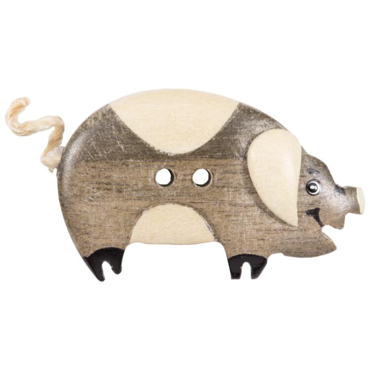 Kinderknopf - sportliches Schweinchen Rudi aus echtem Holz handbemalt