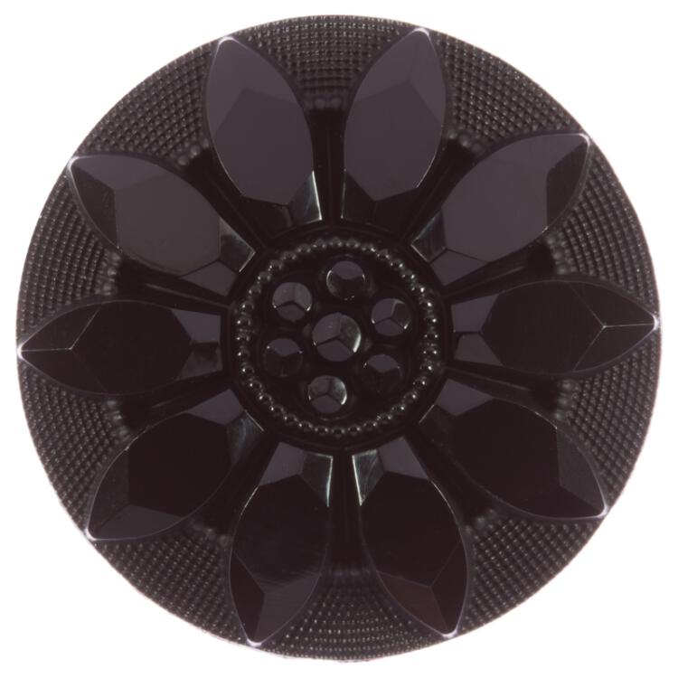 Kunststoffknopf in Schwarz mit erhabenem Blumenmotiv