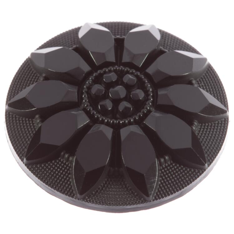 Kunststoffknopf in Schwarz mit erhabenem Blumenmotiv 15mm