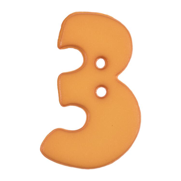 Zahlenknopf "3" in Orange, 18mm