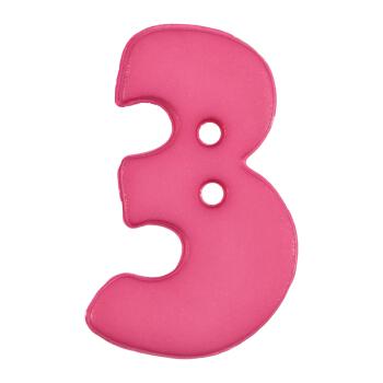 Zahlenknopf 3 in Pink, 18mm