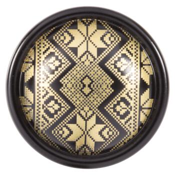 Metallknopf schwarz lackiert mit gelasertem Ornament in Gold