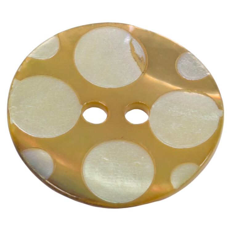 Perlmuttknopf beige gefärbt mit Kreisen Lasermuster