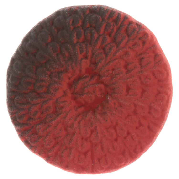 Kunststoffknopf mit Oberfläche in Kordeloptik mit Rot-Schwarz-Verlauf