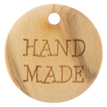 Knopf-Label "HAND MADE" aus echtem Holz 18mm