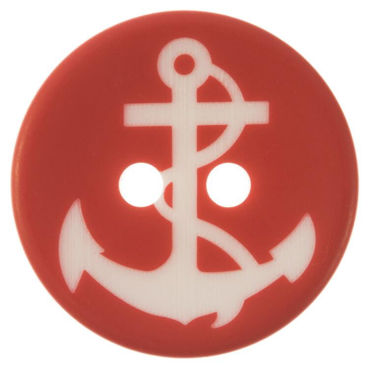 Maritimer Knopf aus Kunststoff in Rot mit weißem Anker 15mm