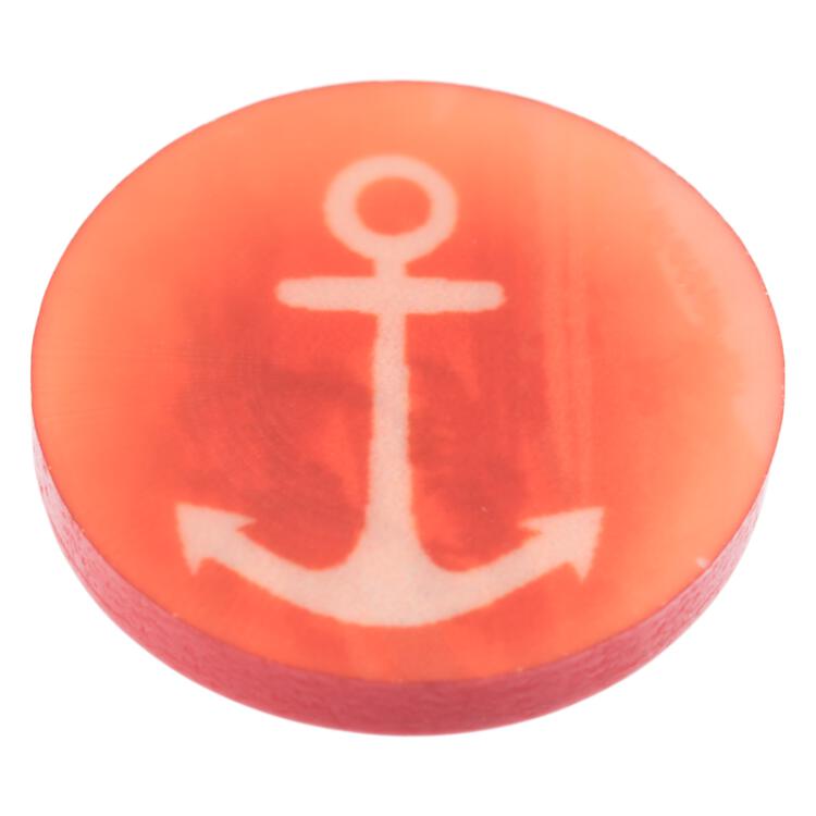 Maritimer Kunststoffknopf in Rot in Used-Optik mit Anker-Motiv