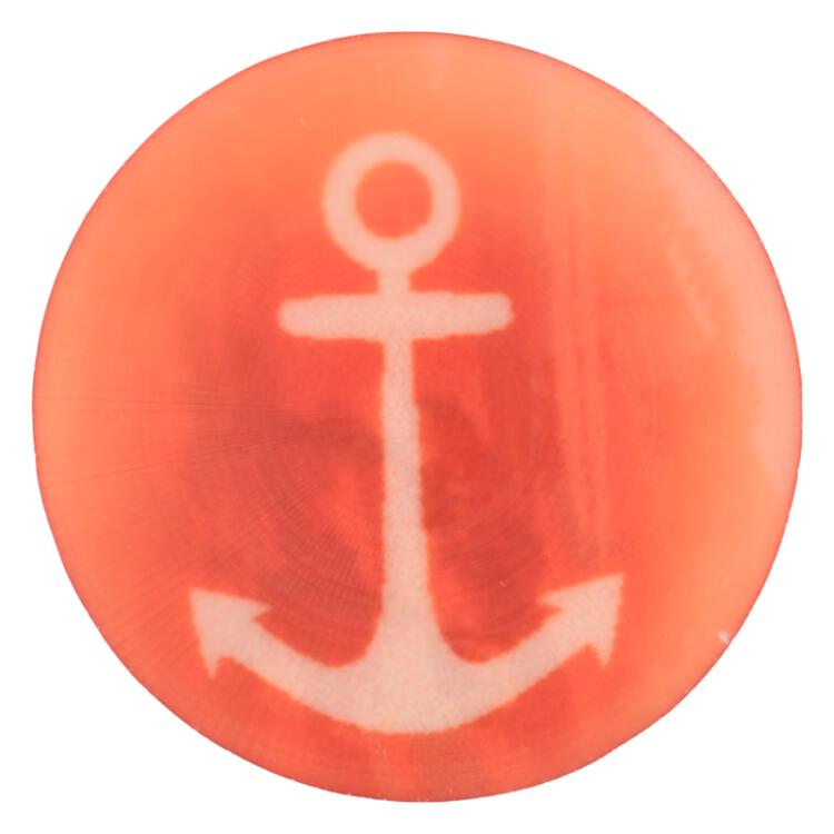 Maritimer Kunststoffknopf in Rot in Used-Optik mit Anker-Motiv 12mm