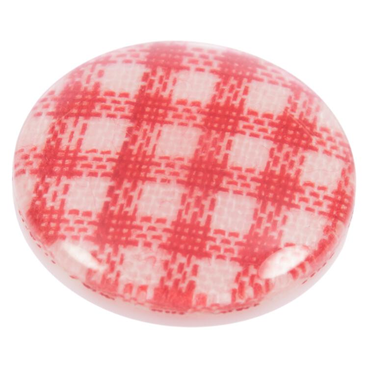 Kunstoffknopf transparent mit Stoff rot-weiß karriert