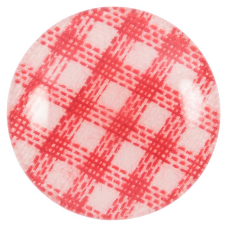 Kunstoffknopf transparent mit Stoff rot-weiß karriert 11mm