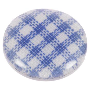Kunstoffknopf transparent mit Stoff blau-weiß kariert