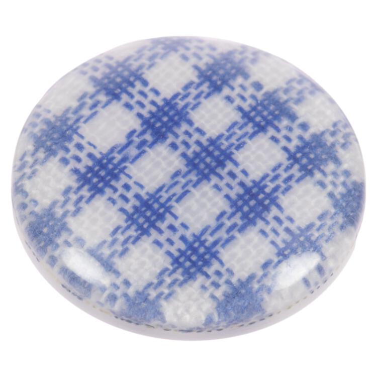 Kunstoffknopf transparent mit Stoff blau-weiß kariert 11mm
