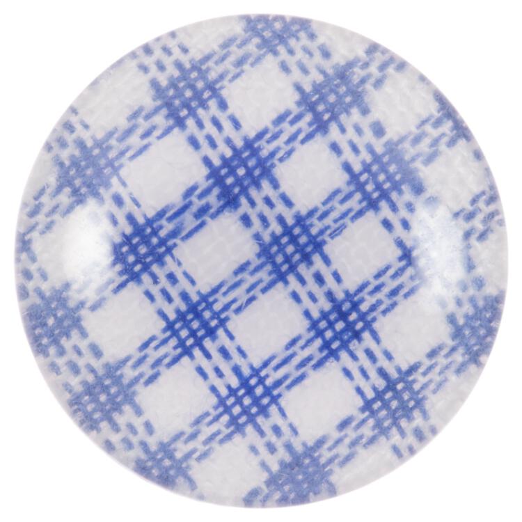 Kunstoffknopf transparent mit Stoff blau-weiß kariert 11mm