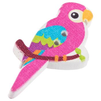 Kinderknopf - Papagei in Pink aus echtem Holz