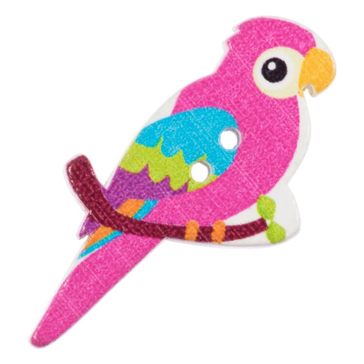 Kinderknopf - Papagei in Pink aus echtem Holz 35mm