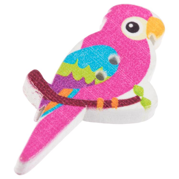 Kinderknopf - Papagei in Pink aus echtem Holz 35mm
