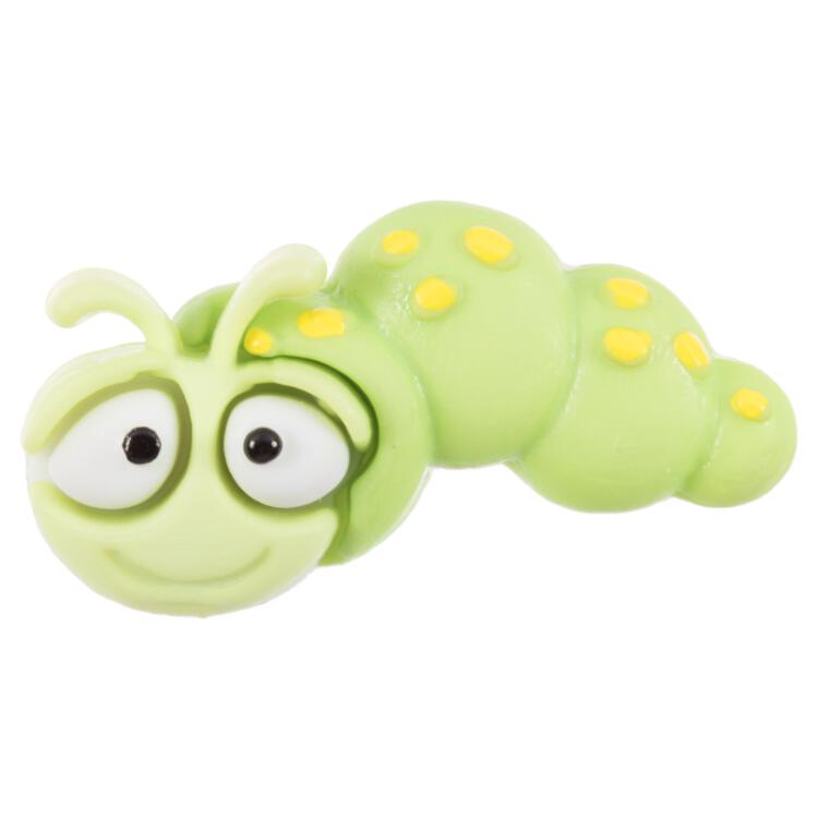 Kinderknopf - lustige Raupe in Grün mit großen Augen