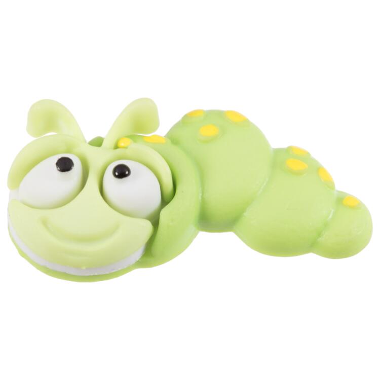 Kinderknopf - lustige Raupe in Grün mit großen Augen 25mm
