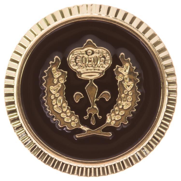 Edler Kunststoffknopf mit Wappenmotiv in Gold mit schwarzer Füllung 18mm