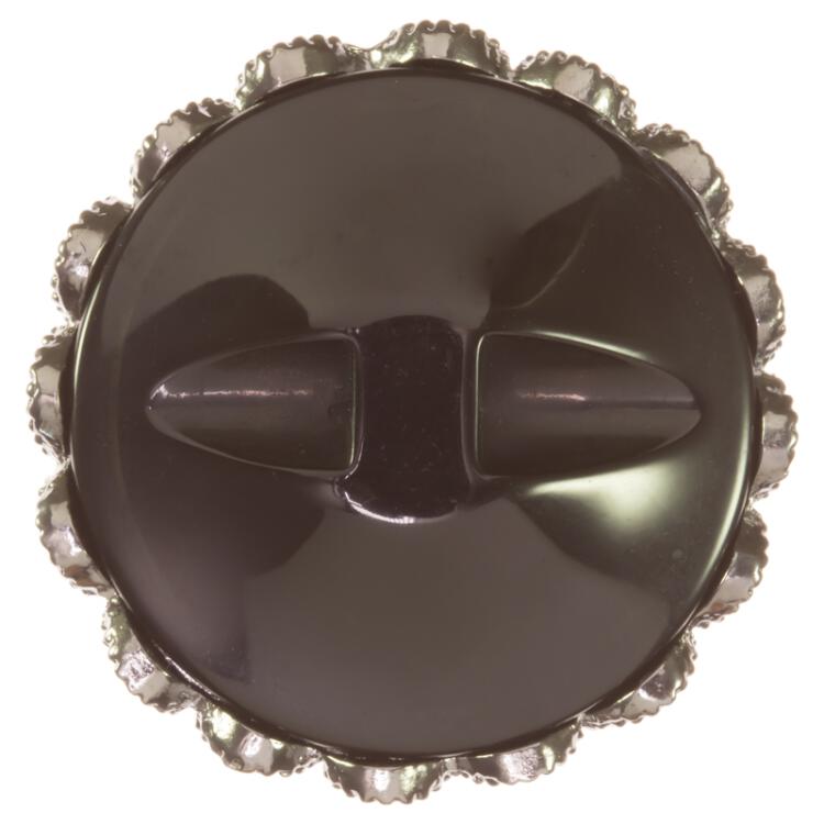 Schmuckknopf in Grau mit Zierkappe aus Metall und Spiegelkern aus Kunststoff