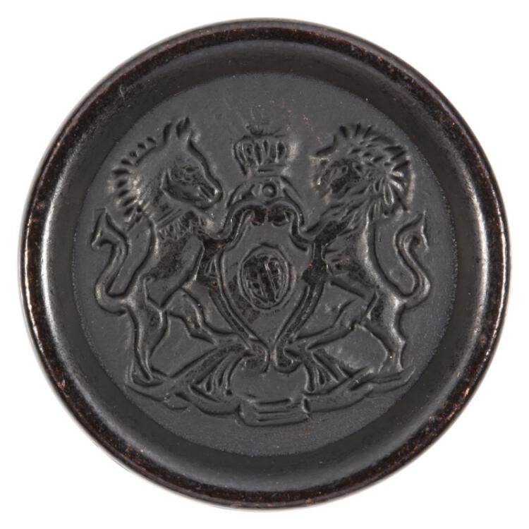 Metallknopf mit Wappen-Motiv und hohem Rand in Schwarzkupfer