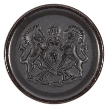 Metallknopf mit Wappen-Motiv und hohem Rand in Schwarzkupfer
