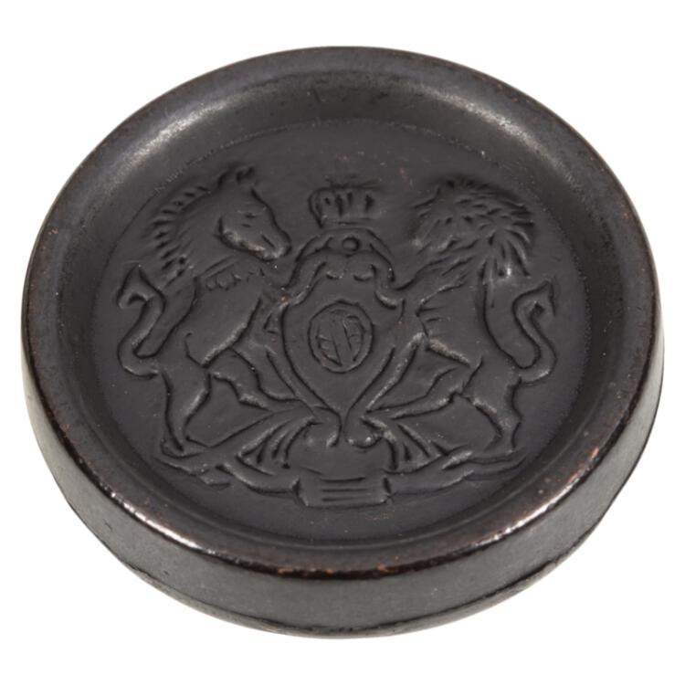 Metallknopf mit Wappen-Motiv und hohem Rand in Schwarzkupfer 18mm