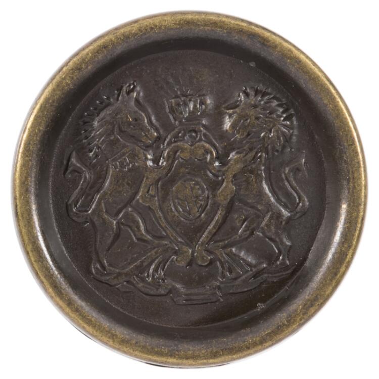 Metallknopf mit Wappen-Motiv und hohem Rand in Altmessing 18mm
