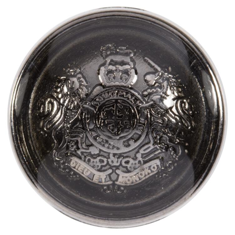Metallknopf mit Wappen in Grau überzogen mit transparenter Emaille