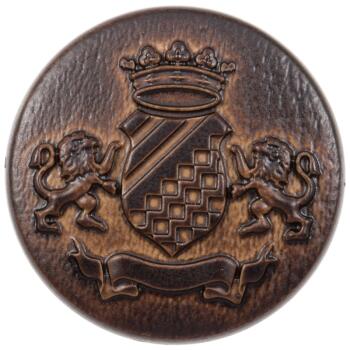 Wappenknopf mit Krone aus Kunststoff in Lederoptik braun