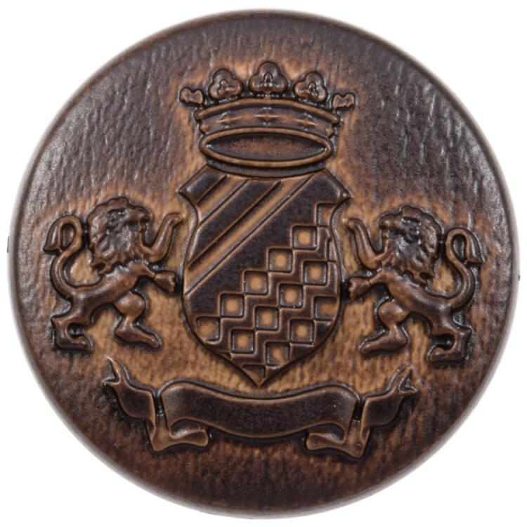 Wappenknopf mit Krone aus Kunststoff in Lederoptik braun 28mm