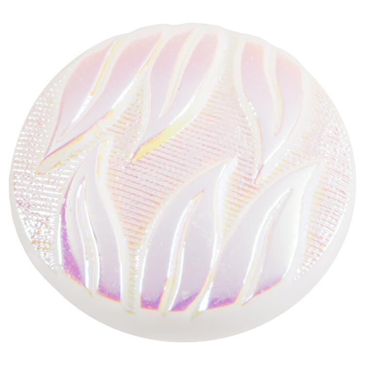 Glasknopf mit floralem Motiv in Weiß mit Polarlicht-Effekt 18mm