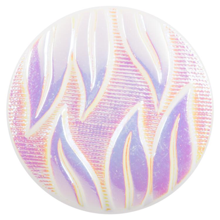Glasknopf mit floralem Motiv in Weiß mit Polarlicht-Effekt 18mm