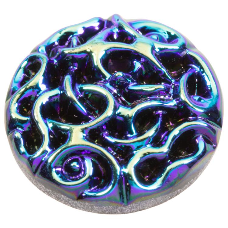 Glasknopf mit verwurzeltem Motiv in Blau mit Polarlicht-Effekt