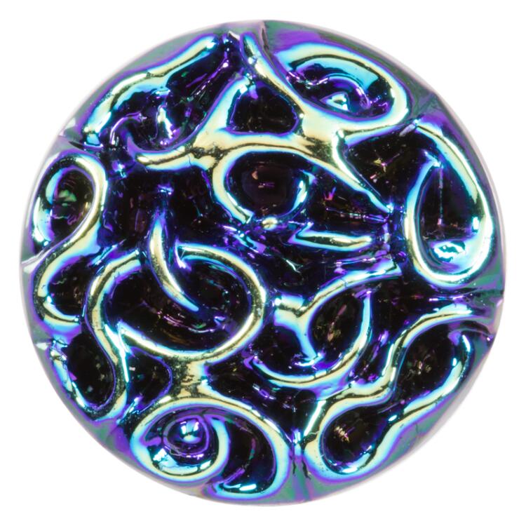 Glasknopf mit verwurzeltem Motiv in Blau mit Polarlicht-Effekt 14mm