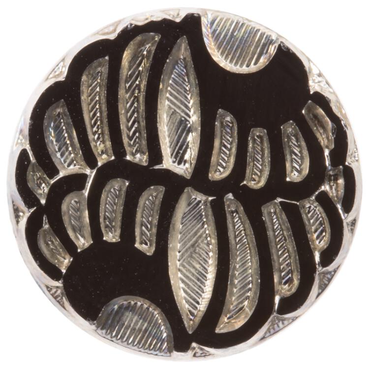 Glasknopf in Schwarz mit versenktem Motiv in Silber