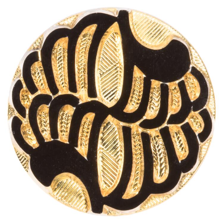 Glasknopf in Schwarz mit versenktem Motiv in Gold 18mm