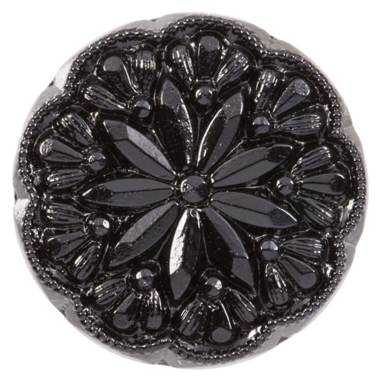 Glasknopf mit feinem Blumenmotiv in Schwarz 14mm