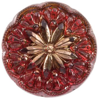 Glasknopf mit feinem Blumenmotiv in Rot mit Gold