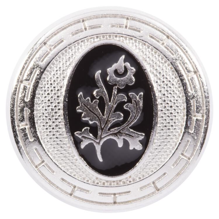 Metallknopf in Silber mit schwarz emaillierter Blume 20mm