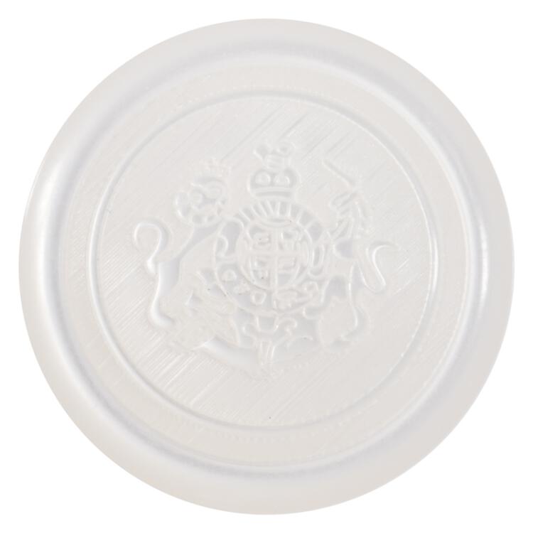 Kunststoffknopf mit Wappen Lasermotiv in Perlmutt-Weiß 15mm