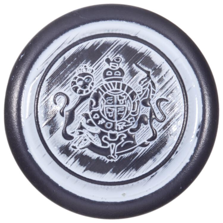 Kunststoffknopf mit Wappen Lasermotiv in Marineblau & hellblau pateniert