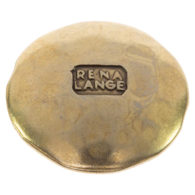Metallknopf in Altgold gehämmerte Optik mit "RENA LANGE"-Label 15mm