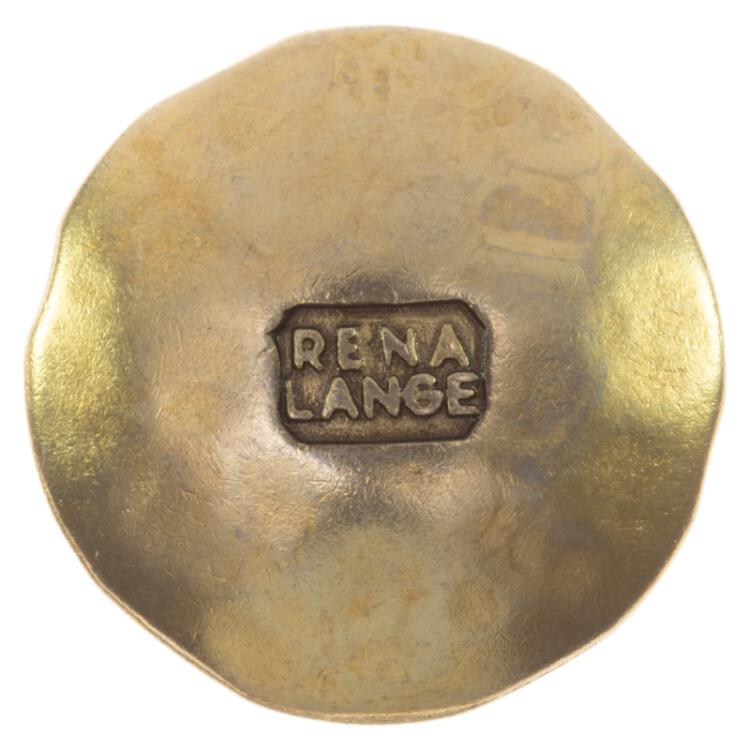 Metallknopf in Altgold gehämmerte Optik mit "RENA LANGE"-Label 20mm