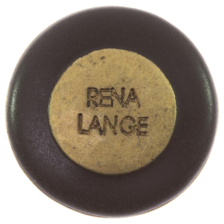 Metallknopf in Altgold mit RENA LANGE-Label und schwarzem Rand