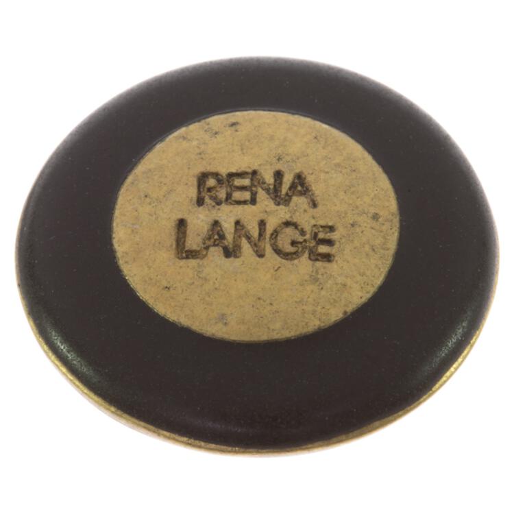 Metallknopf in Altgold mit "RENA LANGE"-Label und schwarzem Rand 15mm