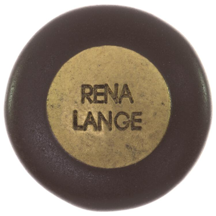 Metallknopf in Altgold mit RENA LANGE-Label und braunem Rand
