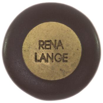 Metallknopf in Altgold mit "RENA LANGE"-Label und braunem Rand