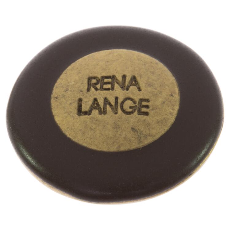 Metallknopf in Altgold mit "RENA LANGE"-Label und braunem Rand 18mm